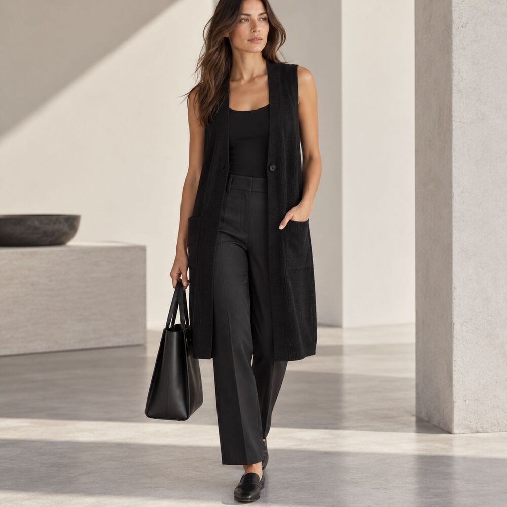 Theory Minareeya Black Cashmere Sleeveless Cardigan Size TP/XS